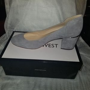 Nine West Gray Suede Stacked Heels New w/ Box